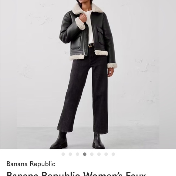 NWT Banana Republic Women FAUX SHEARLING VEGAN LEATHER BOMBER JACKET size PS - Picture 7 of 8